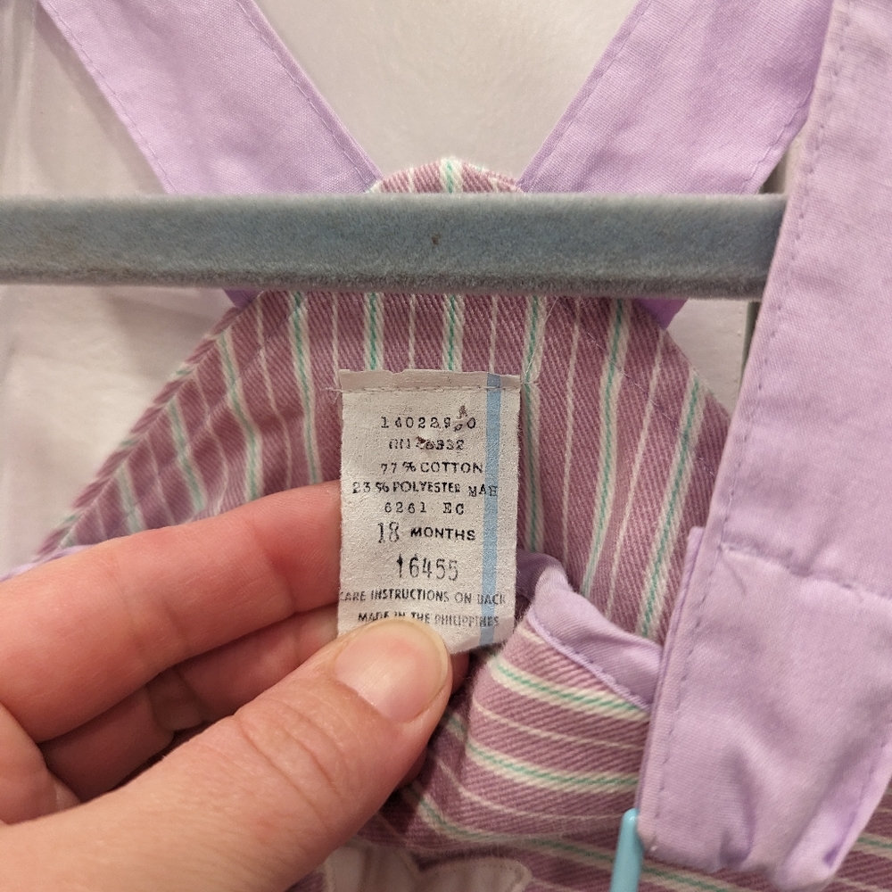 VINTAGE 80s baby girl lavender striped bib overalls pinafore romper VINTAGE 80s - Picture 3 of 7
